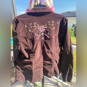 A.M.I. Brown Velvet Jacket/Blazer w/ Jewel, Sequins & Embroidery Detail on Back